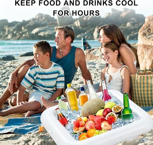 1PC Large Inflatable Ice Serving Bar with Drain Plug, 47.2 x 23.6 Floating Buffet Cooler Tray for Food, Drinks, Salad, Pool Party, BBQ, Picnic, Beach and Outdoor Use in Kuwait