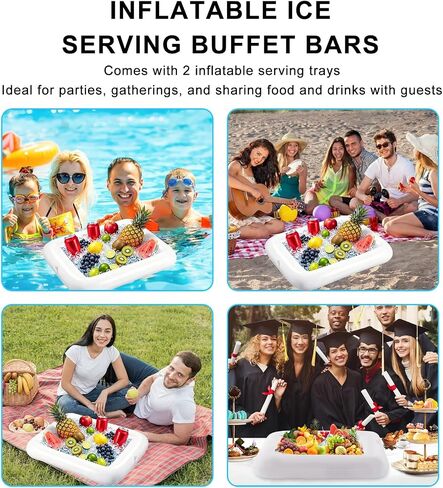 1PC Large Inflatable Ice Serving Bar with Drain Plug, 47.2 x 23.6 Floating Buffet Cooler Tray for Food, Drinks, Salad, Pool Party, BBQ, Picnic, Beach and Outdoor Use in Kuwait