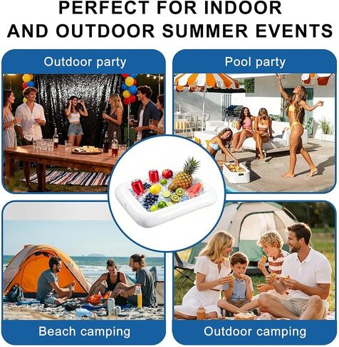 1PC Large Inflatable Ice Serving Bar with Drain Plug, 47.2 x 23.6 Floating Buffet Cooler Tray for Food, Drinks, Salad, Pool Party, BBQ, Picnic, Beach and Outdoor Use in Kuwait