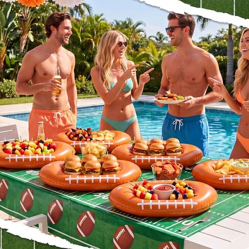 Sanwuta 6 Pack Inflatable Football Drink Cooler for Sport Theme Party Supplies Buffet Luau Cooler Floating Ice Serving Bar for Summer Beach Pool BBQ Picnic Events Party Supplies Decoration in Kuwait
