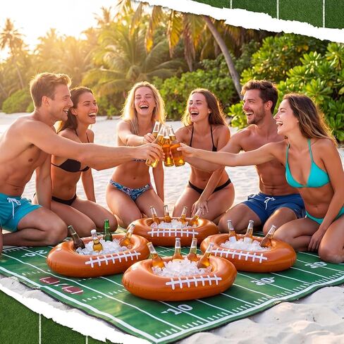 Sanwuta 6 Pack Inflatable Football Drink Cooler for Sport Theme Party Supplies Buffet Luau Cooler Floating Ice Serving Bar for Summer Beach Pool BBQ Picnic Events Party Supplies Decoration in Kuwait