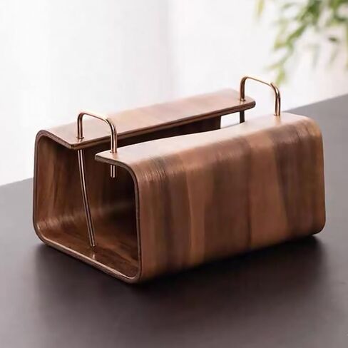 Wooden Tissue Box Holder, Rectangular Napkin Dispenser with Brass Metal Handle, Modern Minimalist Style for Living Room, Bathroom, Office in Kuwait