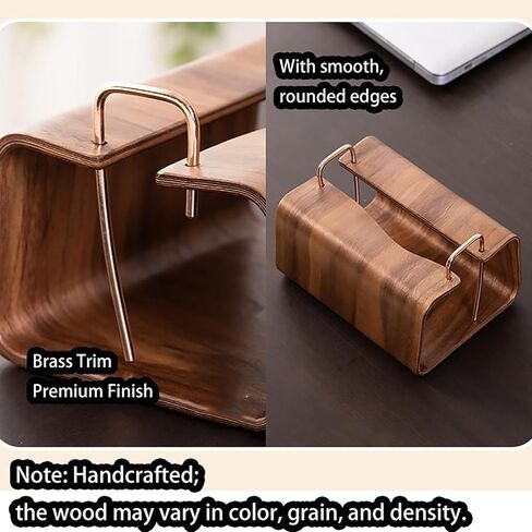 Wooden Tissue Box Holder, Rectangular Napkin Dispenser with Brass Metal Handle, Modern Minimalist Style for Living Room, Bathroom, Office in Kuwait