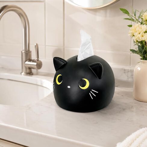 1pc White Black Cat Designs Decorative Tissue Holder Whimsical Style Washroom Countertop Napkin Dispenser Room Accent in Kuwait