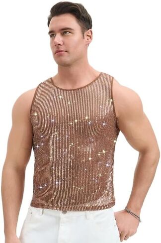 Men's Sequined Vest, Shiny Metal Ball mesh Clothing, Transparent Disco in Kuwait