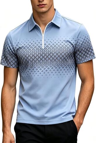 Slim Fit T Shirts for Men Gradient Fashion Print Collar Short Sleeve Tees Breathable Daily Sports Casual Tops in Kuwait