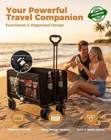 Collapsible Wagon 440lbs Load 42.5" Extra Long with Brake, Cover, Tailgate | 120L Plus Capacity, Heavy Duty, All Terrain, beach wagon, foldable wagon, Folding Wagon for Dogs, Sand, sport, Groceries in Kuwait