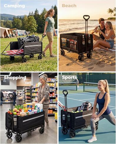 Collapsible Wagon 440lbs Load 42.5" Extra Long with Brake, Cover, Tailgate | 120L Plus Capacity, Heavy Duty, All Terrain, beach wagon, foldable wagon, Folding Wagon for Dogs, Sand, sport, Groceries in Kuwait