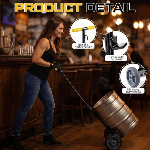 BBTO Keg Dolly 400 LB Capacity Hand Truck Dolly Cart with 2 Wheels, Stainless Steel Cart with Handle and Keg Hooks for Bar Warehouses Offices Homes Shopping in Kuwait