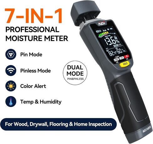 NDI ND316PRO Dual-Mode Moisture Meter – Pin & Pinless Non-Destructive, Wood & Building Materials, Temperature & Humidity Display, Data Log, Backlit LCD in Kuwait