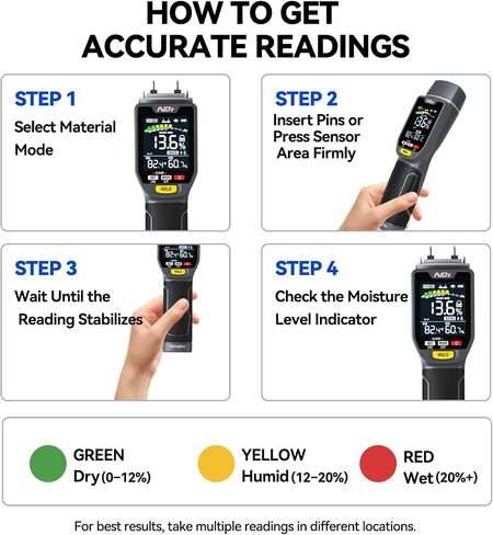 NDI ND316PRO Dual-Mode Moisture Meter – Pin & Pinless Non-Destructive, Wood & Building Materials, Temperature & Humidity Display, Data Log, Backlit LCD in Kuwait