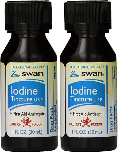 Swan Iodine Tincture First Aid Antiseptic 2% Iodine USP, 1 Oz Bottle, 2 pack in Kuwait