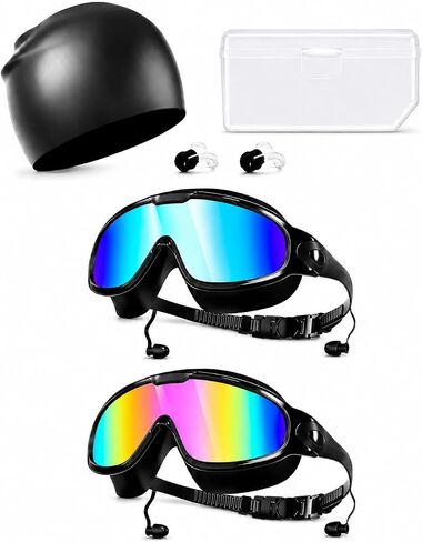 Adult Swim Goggles 2 Pack with Swim Cap, Anti Fog UV Protection No Leak Wide View for Men Women in Kuwait