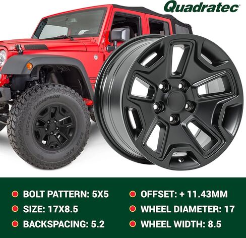 Quadratec Hardrock 17" Alloy Wheel, Gunmetal Gray - 5x5 Bolt Pattern with 5.2" Backspace - 17x8.5 (+11.43mm Offset) - Fits Jeep JT, WJ, WK, WK2, JK, JL, JKU, JLU - Hub Centric Wheel with Center Cap in Saudi Arabia