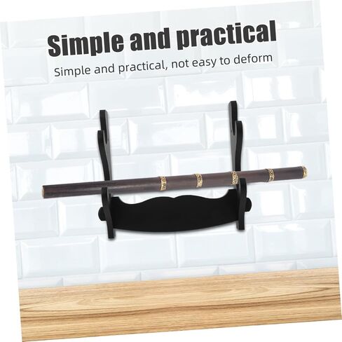 Kisangel Wall-mounted Wooden Flute and Sword Display Rack, 2-tier Black Stand for Recorder and Clarinet Accessories, Musical Instrument Organizer for Home and Music Room in Kuwait