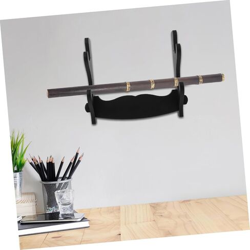Kisangel Wall-mounted Wooden Flute and Sword Display Rack, 2-tier Black Stand for Recorder and Clarinet Accessories, Musical Instrument Organizer for Home and Music Room in Kuwait