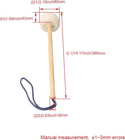 Lovermusic 14" Soft Wool Gong Mallet 80mm Felt Head Drumsticks 2PCS | 36*8cm Soft wool head delivers warm, clear tone with balanced attack. Durable wood handle, lightweight 196g. in Kuwait