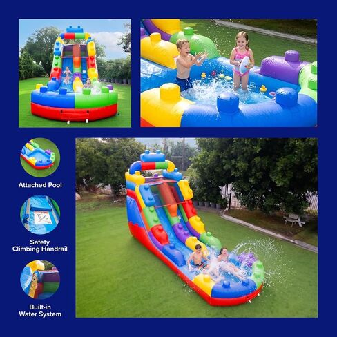 Herokiddo Ocean Wave 16 'شريحة مياه قابلة للنفخ من الدرجة التجارية مع حمام سباحة وتصريف وتصريف للأطفال والبالغين (مع منفاخ) ، داخلي في الهواء الطلق ، حفلة عيد ميلاد ، جودة الإيجار ، قابلة للنفخ الكبيرة in Kuwait