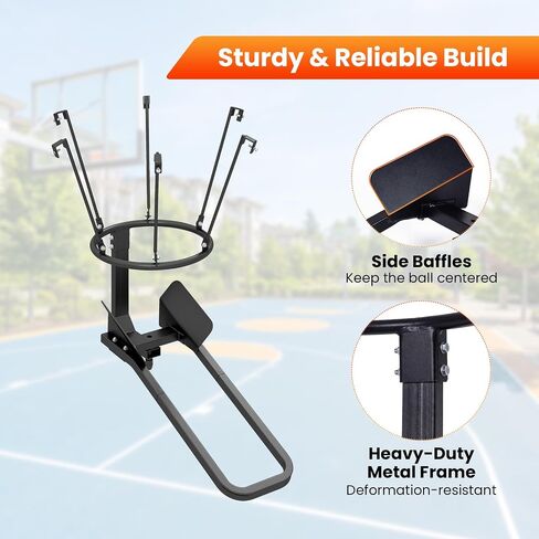 Goplus Basketball Return Attachment, Heavy-Duty 180 Degree Rotatable Basketball Rebounder with 6 Sturdy Hooks, Chute Shot Returner Fits 18" Rim, Indoor Outdoor Solo Shooting Practice Training Aid in Kuwait