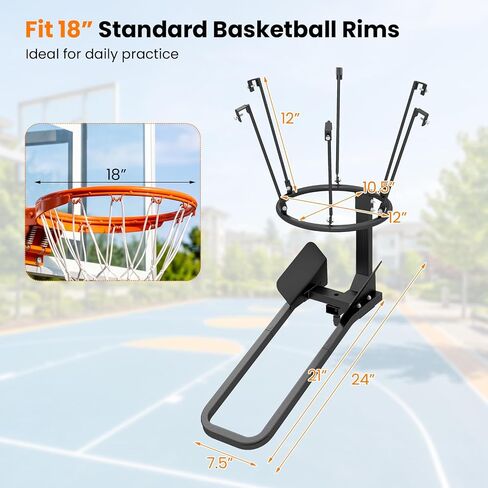 Goplus Basketball Return Attachment, Heavy-Duty 180 Degree Rotatable Basketball Rebounder with 6 Sturdy Hooks, Chute Shot Returner Fits 18" Rim, Indoor Outdoor Solo Shooting Practice Training Aid in Kuwait