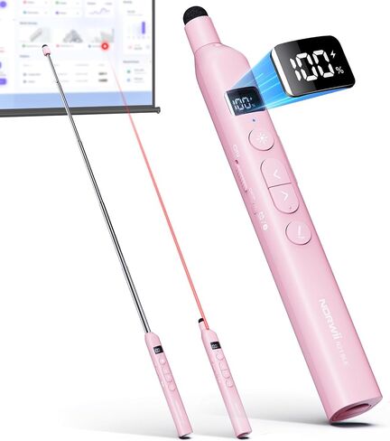 Norwii N21 Bluetooth Presentation Clicker with Telescopic Teaching Pointer, Presentation Remote with Retractable Stick for PowerPiont, Wireless Presenter, Slide Advancer - Pink in Saudi Arabia