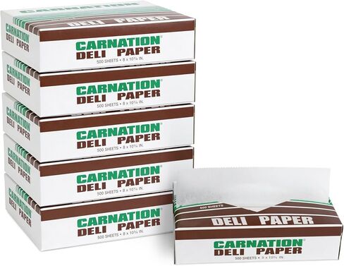 Carnation 500 Pcs White Deli Wrap Wax Paper Sheets - 8" x 10.75" Pre-Cut, Interfolded Food Paper Sheets - for Basket Liners, Sandwich Wrapping - Grease and Oil-Resistant, Non-Stick, Microwave-Safe in Kuwait