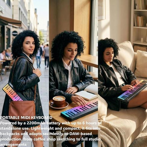 حزمة وحدة تحكم لوحة مفاتيح MIDI مكونة من 72 مفتاحًا مع مفاتيح إضاءة 2×36 RGB، حقيبة حمل واقية، بدون تغيير أوكتاف، بلوتوث MIDI، USB-C وNFC، متوافق مع DAW، أسود in Kuwait