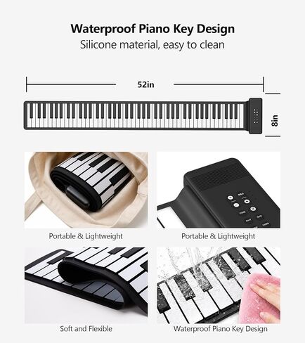 تطبيق AIVANONE 88 Key Roll Up Piano Keyboard اللاسلكي | تصميم قابل للطي، بطارية قابلة لإعادة الشحن، تخطيط لوحة مفاتيح كاملة الحجم، سهولة التخزين والحمل، مثالية للمبتدئين in Kuwait