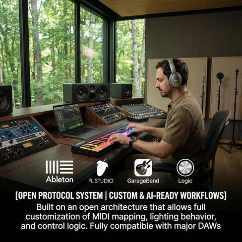 حزمة وحدة تحكم لوحة مفاتيح MIDI مكونة من 72 مفتاحًا مع مفاتيح إضاءة 2×36 RGB، حقيبة حمل واقية، بدون تغيير أوكتاف، بلوتوث MIDI، USB-C وNFC، متوافق مع DAW، أسود in Kuwait