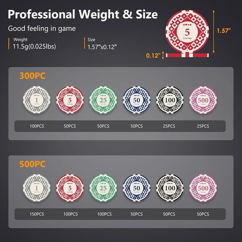 مجموعة شرائح البوكر من ORIENGEAR مع الطوائف، 500 قطعة من رقائق الكازينو المعدنية بوزن 14 جرامًا مع علبة من الألومنيوم وطابقين من البطاقات البلاستيكية، لألعاب المقامرة في لعبة Texas Holdem Blackjack in Kuwait