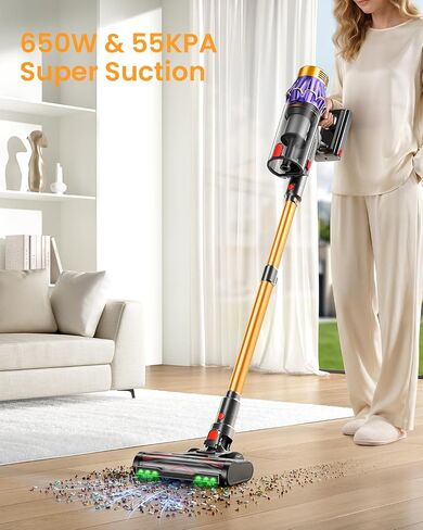 Cordless Vacuum Cleaner, 650W/55KPA/70 Mins Vacuum Cleaners for Home with Self-Standing, Anti-Tangle Vacuum Cordless, Smart Display and 1.8L Cup Cordless Stick Vacuum Cleaner for Pet Hair/Carpets in Kuwait
