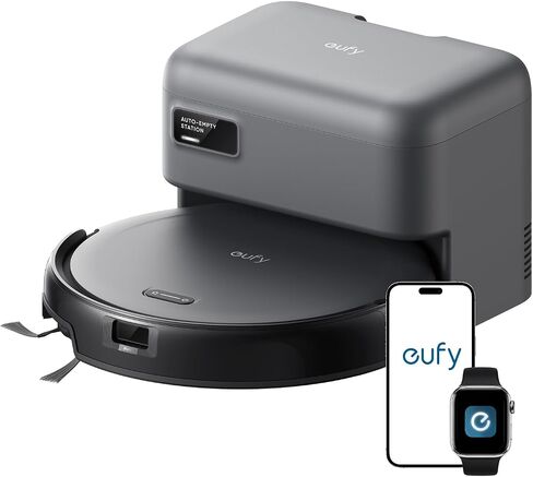 eufy C10 Robot Vacuum ذاتي التفريغ، 8 أسابيع بدون استخدام اليدين، رسم خرائط ذكي متقدم مع نظام ملاحة LiDAR، تصميم نحيف 2.85 بوصة، شفط قوي، فرشاة توسيع الحافة لشعر الحيوانات الأليفة، اكتشاف السجاد in Kuwait