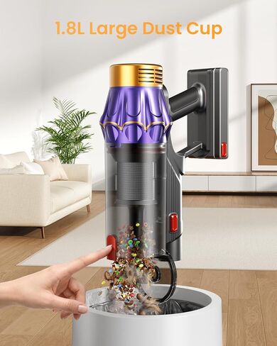 Cordless Vacuum Cleaner, 650W/55KPA/70 Mins Vacuum Cleaners for Home with Self-Standing, Anti-Tangle Vacuum Cordless, Smart Display and 1.8L Cup Cordless Stick Vacuum Cleaner for Pet Hair/Carpets in Kuwait