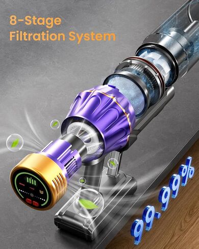 Cordless Vacuum Cleaner, 650W/55KPA/70 Mins Vacuum Cleaners for Home with Self-Standing, Anti-Tangle Vacuum Cordless, Smart Display and 1.8L Cup Cordless Stick Vacuum Cleaner for Pet Hair/Carpets in Kuwait