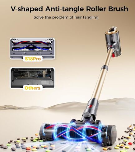 RENDOW Cordless Vacuum Cleaner, 600W 50Kpa 65Mins Vacuum Cleaners for Home, Self-Standing Cordless Stick Vacuum with LED Display,Anti-Tangle Rechargeable Wireless Vacuum for Pet Hair/Carpet/Hard Floor in Kuwait