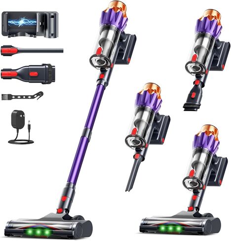 Cordless Vacuum Cleaner for Home, 600W/50KPa Powerful Suction, 60Mins Self-Standing Stick Vacuum with Anti-Tangle Brush & LED Display, Lightweight Handheld Vacuum for Pet Hair, Carpets & Hard Floors in Kuwait
