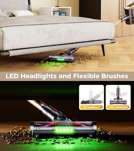 RENDOW Cordless Vacuum Cleaner, 600W 50Kpa 65Mins Vacuum Cleaners for Home, Self-Standing Cordless Stick Vacuum with LED Display,Anti-Tangle Rechargeable Wireless Vacuum for Pet Hair/Carpet/Hard Floor in Kuwait