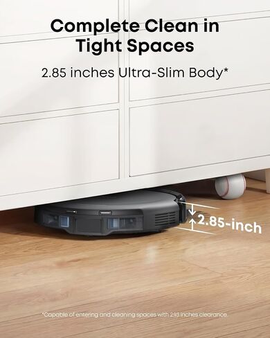 eufy C10 Robot Vacuum ذاتي التفريغ، 8 أسابيع بدون استخدام اليدين، رسم خرائط ذكي متقدم مع نظام ملاحة LiDAR، تصميم نحيف 2.85 بوصة، شفط قوي، فرشاة توسيع الحافة لشعر الحيوانات الأليفة، اكتشاف السجاد in Kuwait
