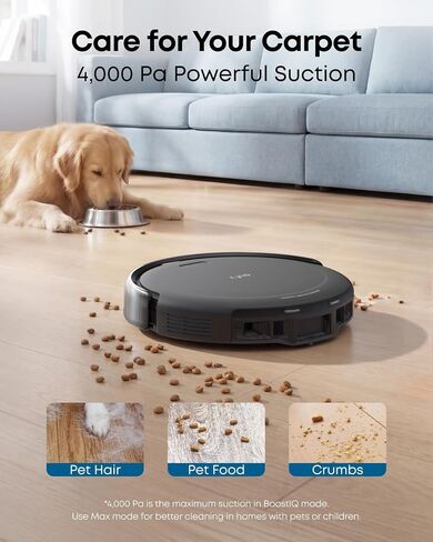 eufy C10 Robot Vacuum ذاتي التفريغ، 8 أسابيع بدون استخدام اليدين، رسم خرائط ذكي متقدم مع نظام ملاحة LiDAR، تصميم نحيف 2.85 بوصة، شفط قوي، فرشاة توسيع الحافة لشعر الحيوانات الأليفة، اكتشاف السجاد in Kuwait