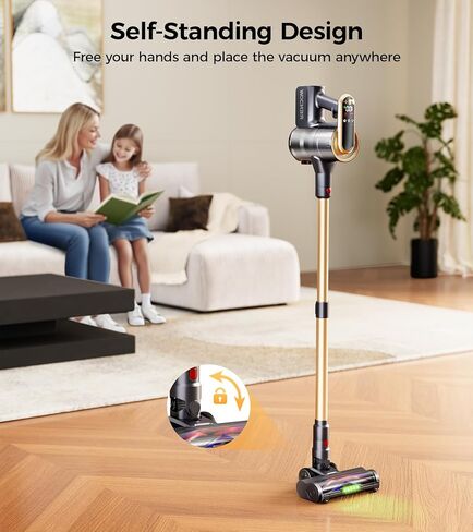 RENDOW Cordless Vacuum Cleaner, 600W 50Kpa 65Mins Vacuum Cleaners for Home, Self-Standing Cordless Stick Vacuum with LED Display,Anti-Tangle Rechargeable Wireless Vacuum for Pet Hair/Carpet/Hard Floor in Kuwait