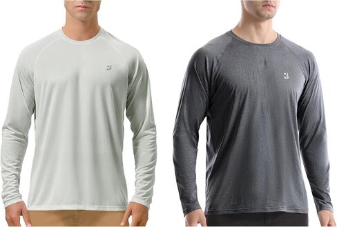 (Size:XL) 2 Pack Mens UPF 50+ UV Sun Protection Shirts Outdoor Long Sleeve SPF Diving Rash Guard for Fishing Hiking Swimming in Kuwait
