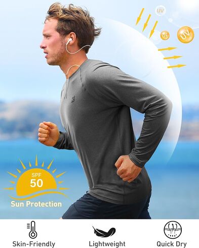 (Size:XL) 2 Pack Mens UPF 50+ UV Sun Protection Shirts Outdoor Long Sleeve SPF Diving Rash Guard for Fishing Hiking Swimming in Kuwait