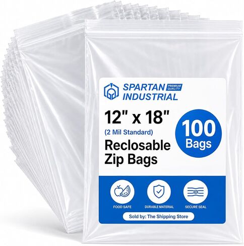 Spartan Industrial - 13" X 15" (100 Count) 2 Mil Clear Reclosable Zip Plastic Poly Bags with Resealable Lock Seal Zipper in Kuwait