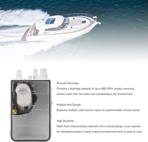 24V DC Shower Sump Pump Box, 600GPH Drainage Capacity Electric, Automatic Drainage Function, Ideal for Boat Cabin, Showers & Sinks in Kuwait