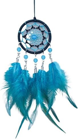 Hand-Woven Feather Wind Chime - Creative Car Pendant Bedroom Wall Hanging(Blue) in Kuwait