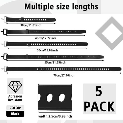 Sliner 5 Pack Utility Strap with Buckle 11.8'' 17.7'' 19.7'' 21.6'' 27.5'' Adjustable Rubber Industrial Tension Strap Securing Gear Tightening Lashing for Bike Moto Luggage Garden Hoses Wires Cables in Kuwait