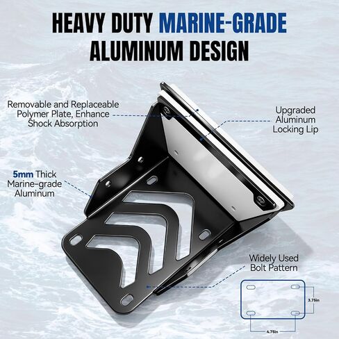 JERBOR Transom Trolling Motor Mount, 6mm Marine Grade Carbon Steel Kayak Motor Bracket, 3HP 70LBS Thrust, 3.75" x 4.75" Bolt Pattern, Compatible Freshwater & Saltwater (Black, 1-Pack) in Kuwait