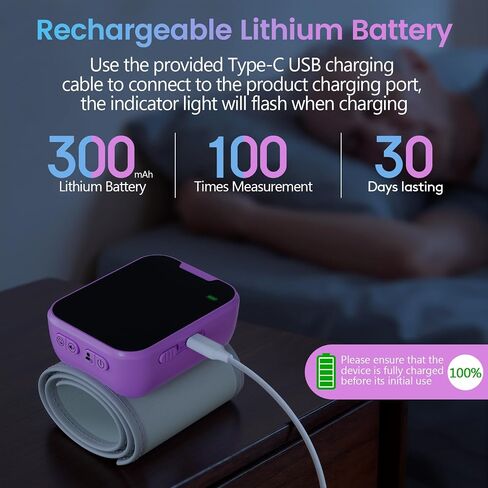 جهاز قياس ضغط الدم المحمول من المعصم مع شاشة LED للاستخدام المنزلي، ذاكرة مستخدم مزدوجة وسوار قابل للتعديل، أرجواني in Kuwait