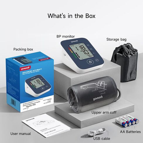 yuwell Automatic Blood Pressure Monitor for Home Use, Upper Arm BP Machine with Large Adjustable Cuff (8.7-17.7"), 199 Memory, Irregular Heartbeat Alert & WHO Classification in Kuwait