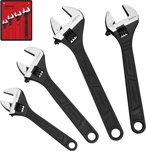 Adjustable Wrench Set Wrenches Sets: 4-Piece 6, 8, 10, 12 Inch Chrome Vanadium Steel Corrosion-Resistant Black Oxide Finish for Automotive Plumbing and Household Repairs in Saudi Arabia